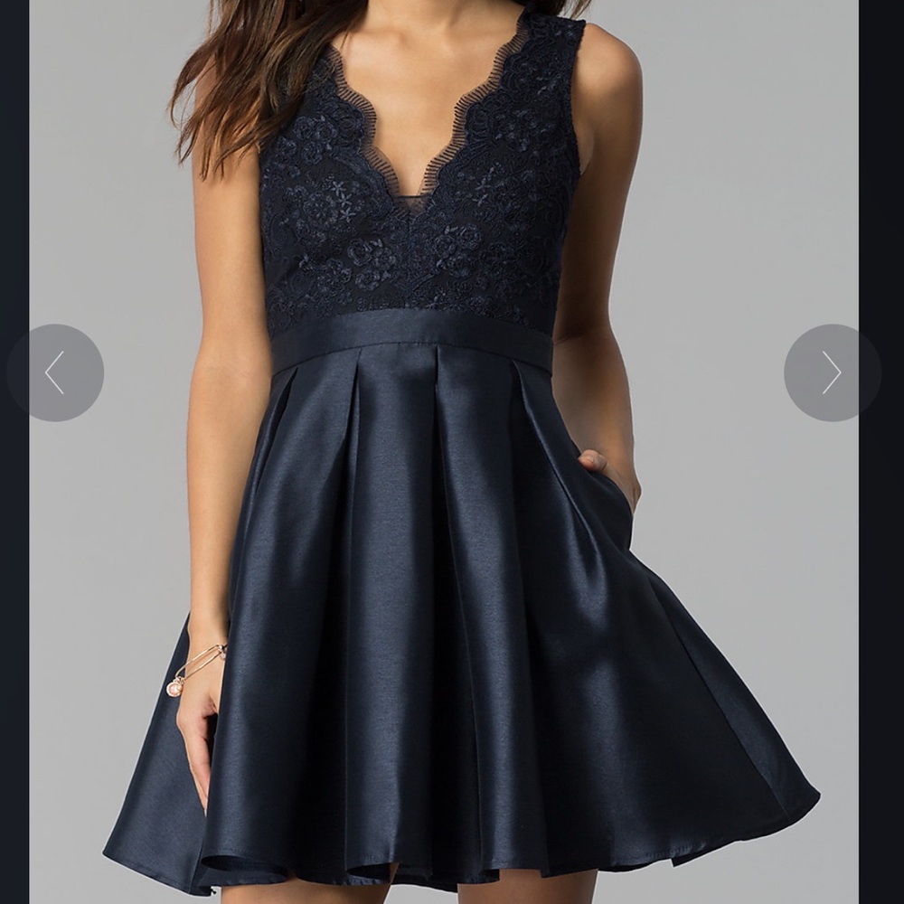 Promgirl Lace Back Navy Formal Short Dress